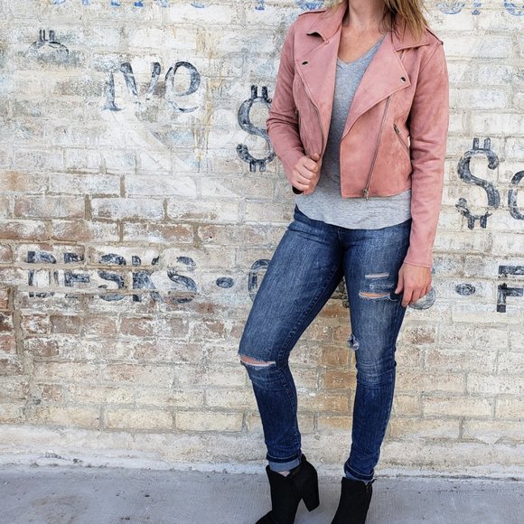Mauve Moto Jacket Pink Vegan Suede - Picture 8 of 8